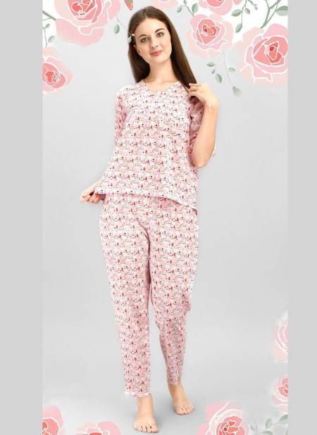 White MESMORA MF Night Wear Cotton Top With Bottom Heavy Night Suit Collection 2541